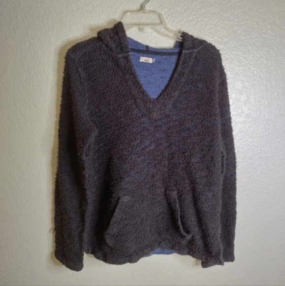 Faherty Seabrook Pullover Black Marled Hooded Top Sweater Surf Beach Sz M - Picture 2 of 8